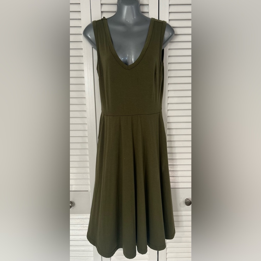 Sleeveless Olive Green V-Neck Fit & Flare Dress